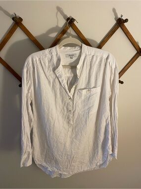 Madewell Linen White Button-Front Popover Shirt